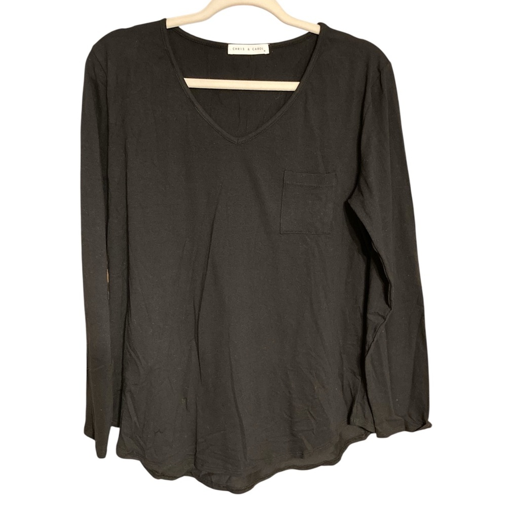 Chris & Carol Black Long Sleeve Tee pocket cotton stretch